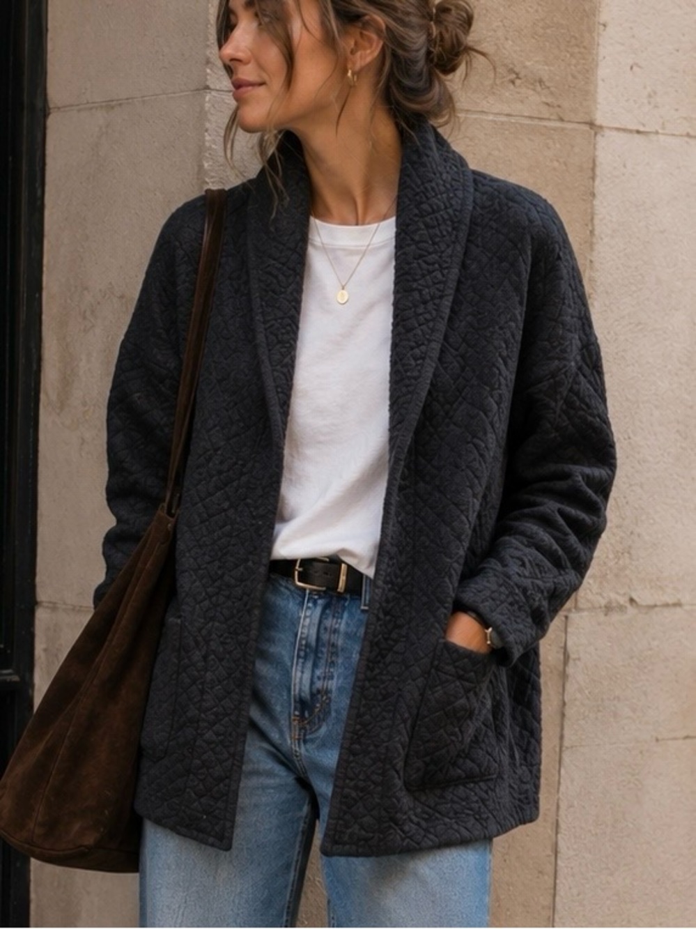 Marine Layer Quilted Shawl Cardigan Jacket | XS | Charcoal Heather